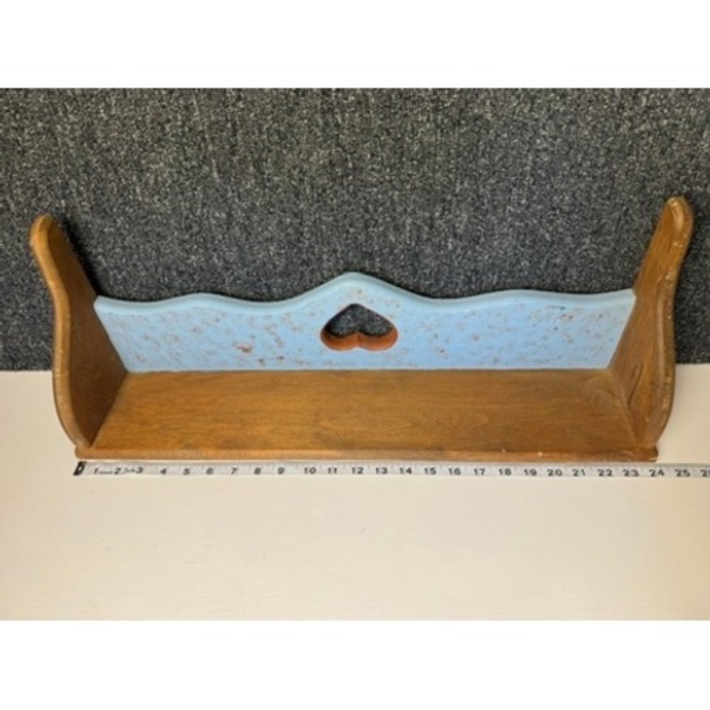 Vintage Wood Heart Cutout Wall Shelf Blue Distressed Country Cottagecore GUC - Picture 7 of 9